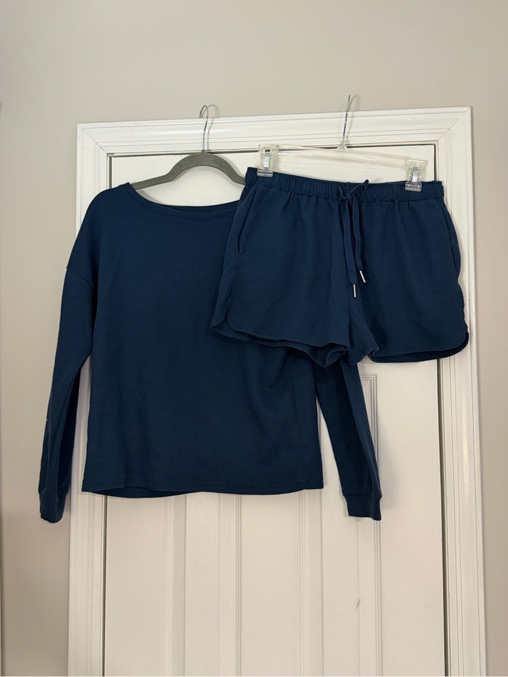 Long-Sleeve & Drawstring Short Sleep Set - Navy